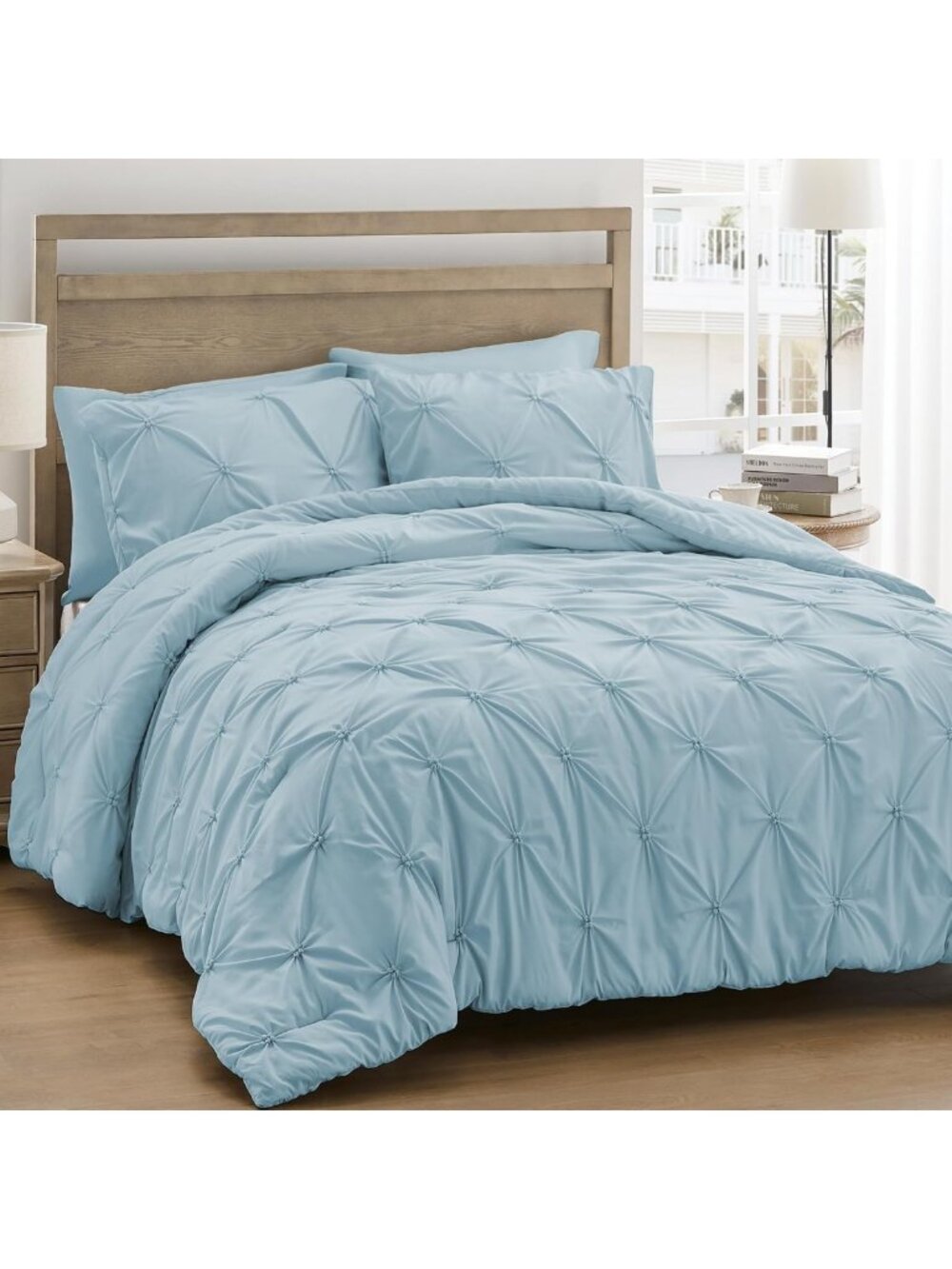 Light Blue Boho Comforter Set - Ultra Soft Pintuck Down Alternative, 3 Pieces